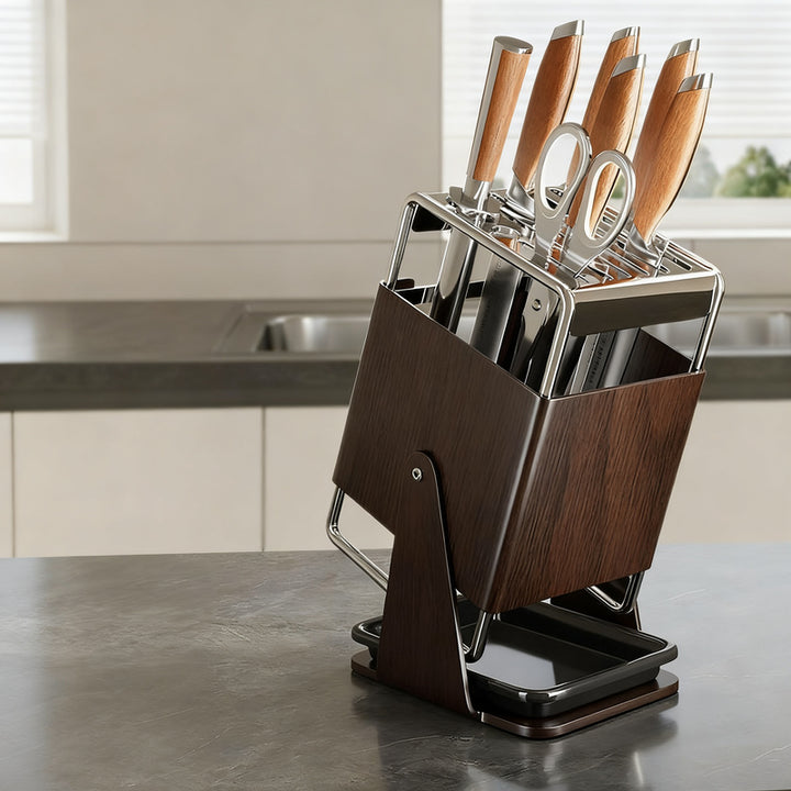 Rotatable knife block made of stainless steel, large capacity