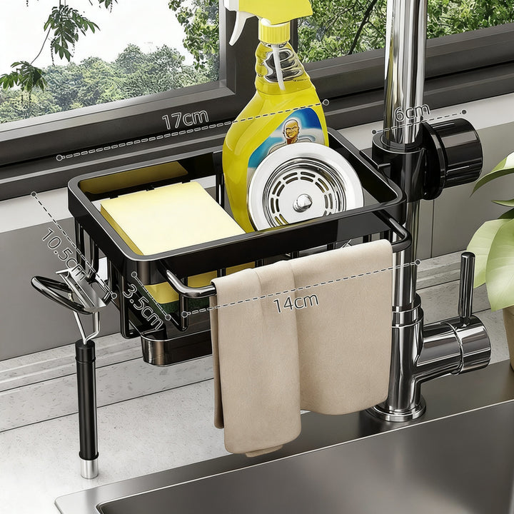 Aluminum sink organizer with drain tray