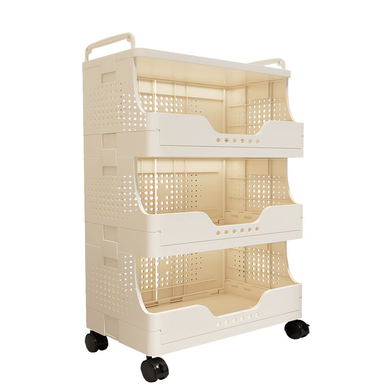 Plastic shelf cart with wheels, multi-layered
