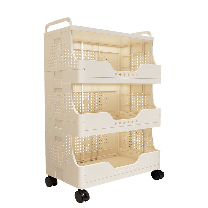 Plastic shelf cart with wheels, multi-layered