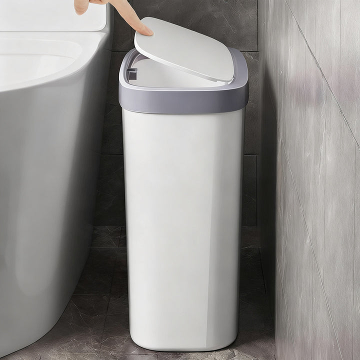 Narrow plastic trash can for bathroom and kitchen