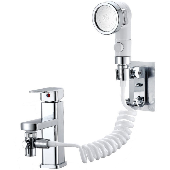 Faucet attachment with shower head and filtration