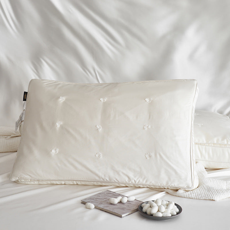 Silk Neck Pillow with Butterfly Embroidery