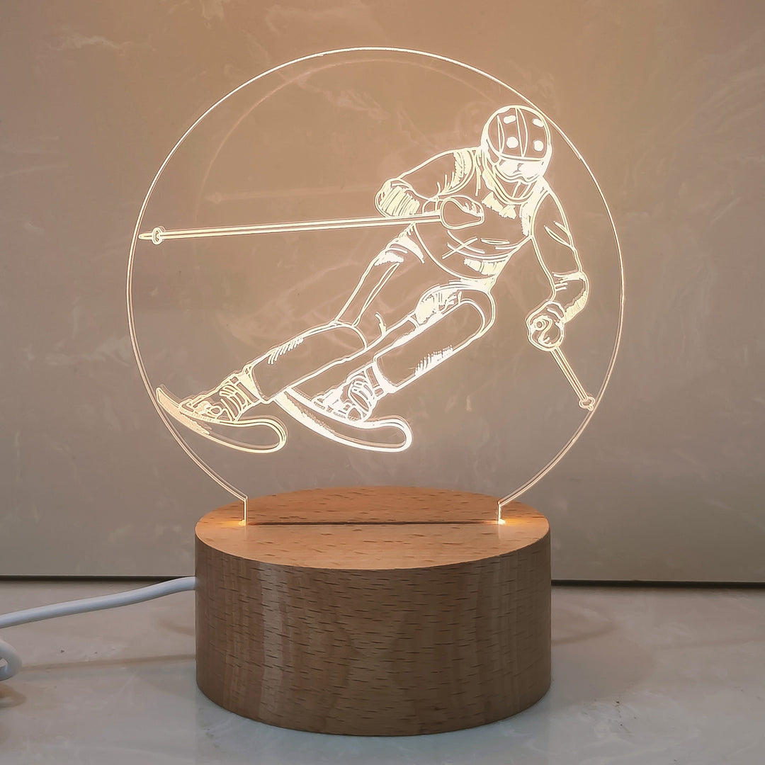 3D night light with acrylic shade, wooden base