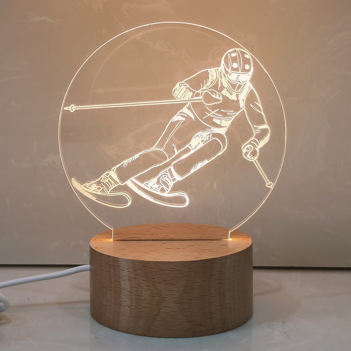 3D night light with acrylic shade, wooden base