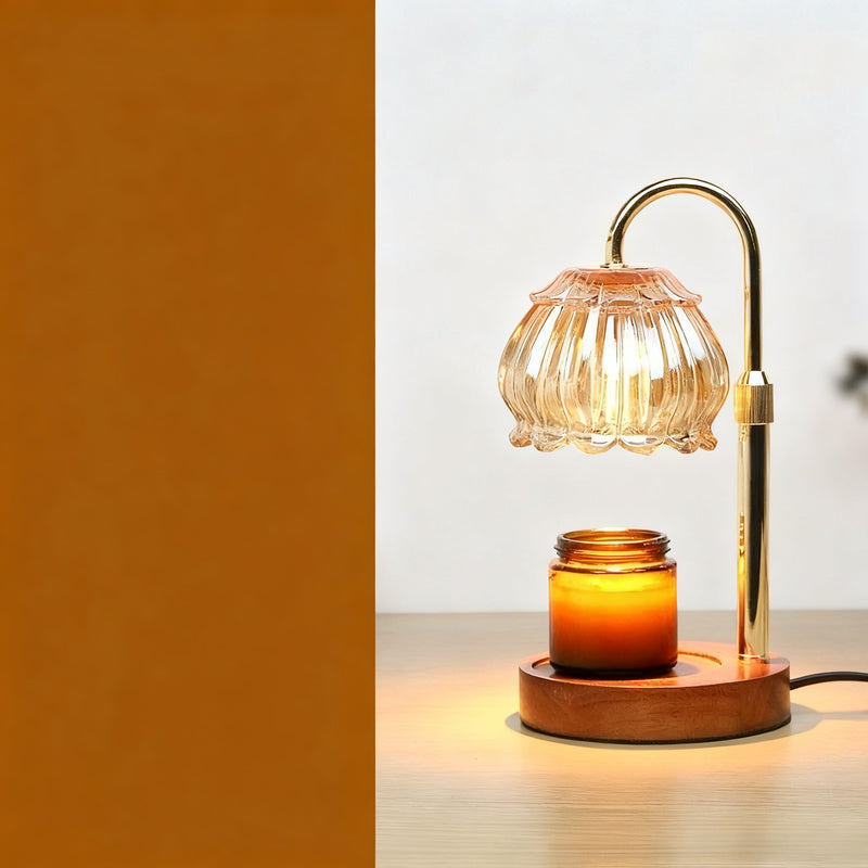 Wax melting lamp with wooden base