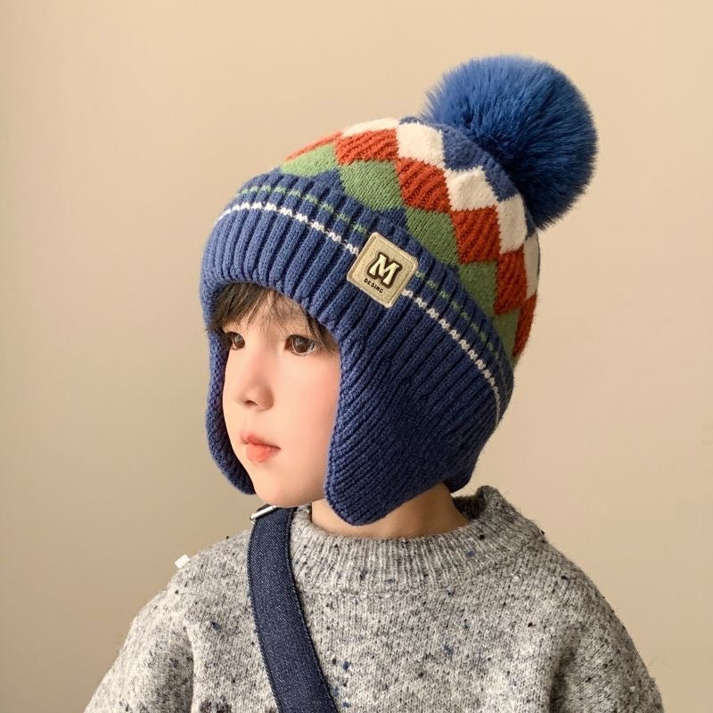 Children's hat with earflaps, knitted, warm