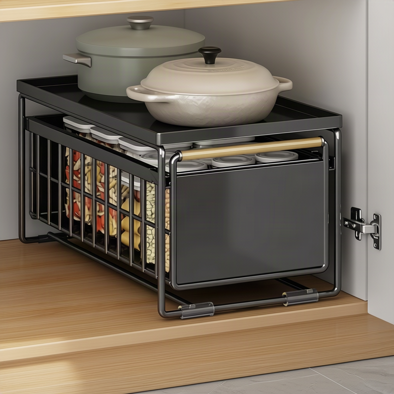 Extendable under-cabinet shelf made of metal