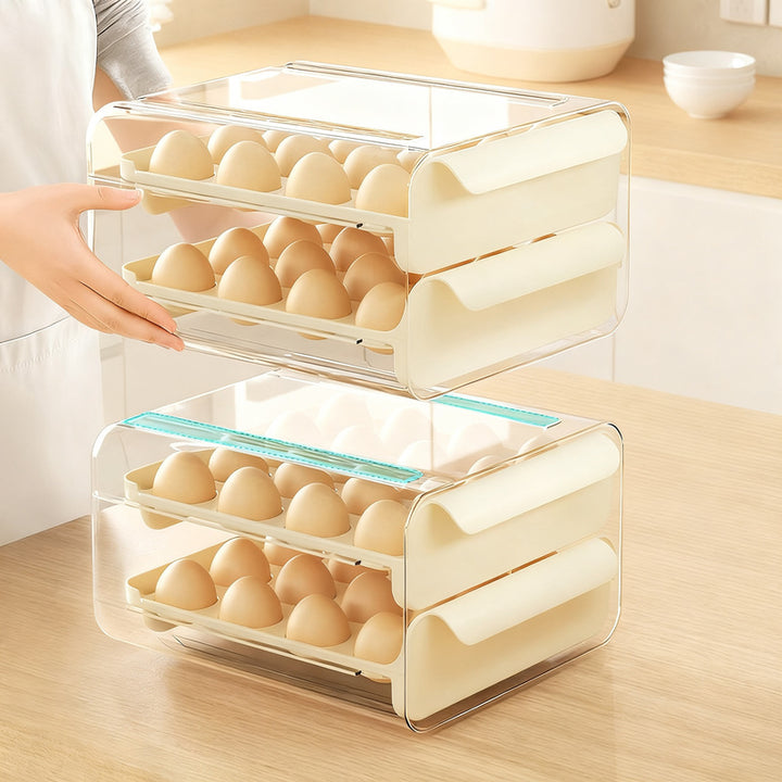 Plastic egg box with drawer, 32 compartments