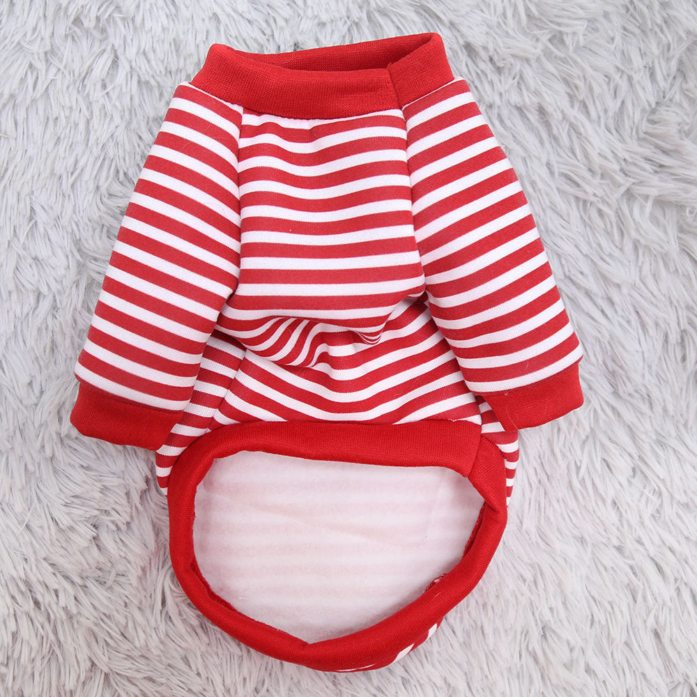 Fleece pullover for small dogs and cats with striped pattern