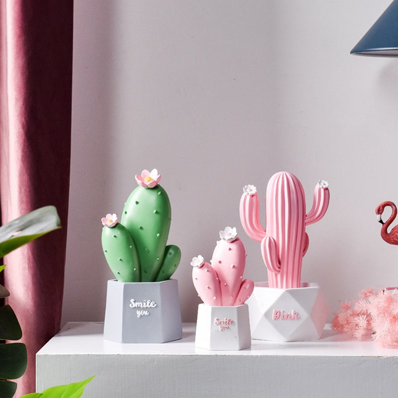 Cactus decor made of resin, painted