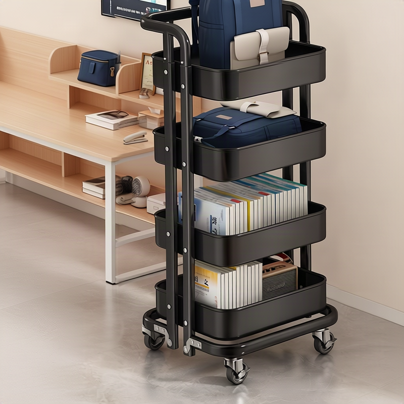 Mobile bookshelf with wheels, collapsible