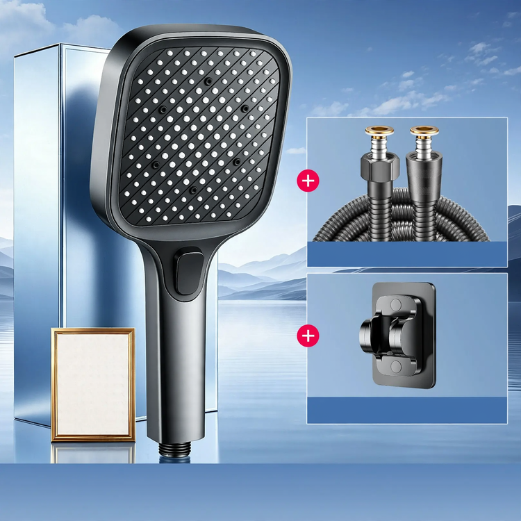 Square rain shower head with pressure boost, ABS, 3 functions