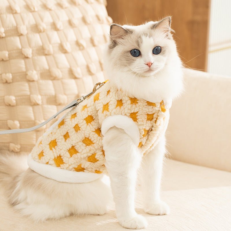 Cat fleece pullover with clock motif, multiple sizes
