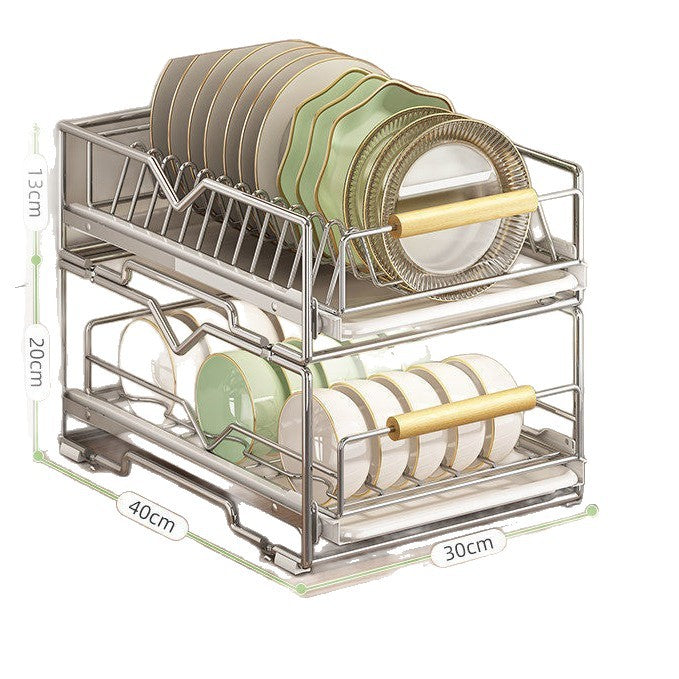 Expandable dish rack made of stainless steel for cabinets