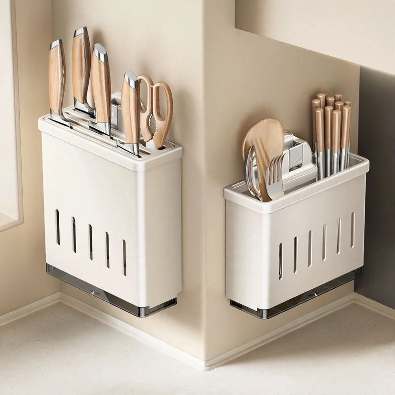 Knife holder with suction cup, stainless steel, wall mountable