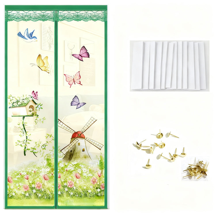 Magnetic insect screen door curtain with designs