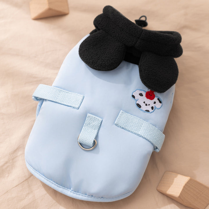 Pet winter jacket with hood and embroidery