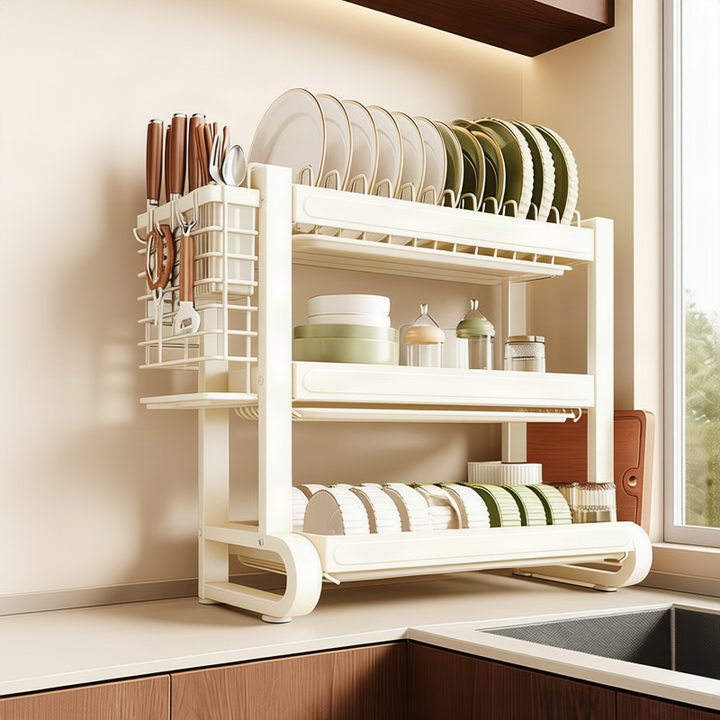 Stainless steel dish rack with drainer tray