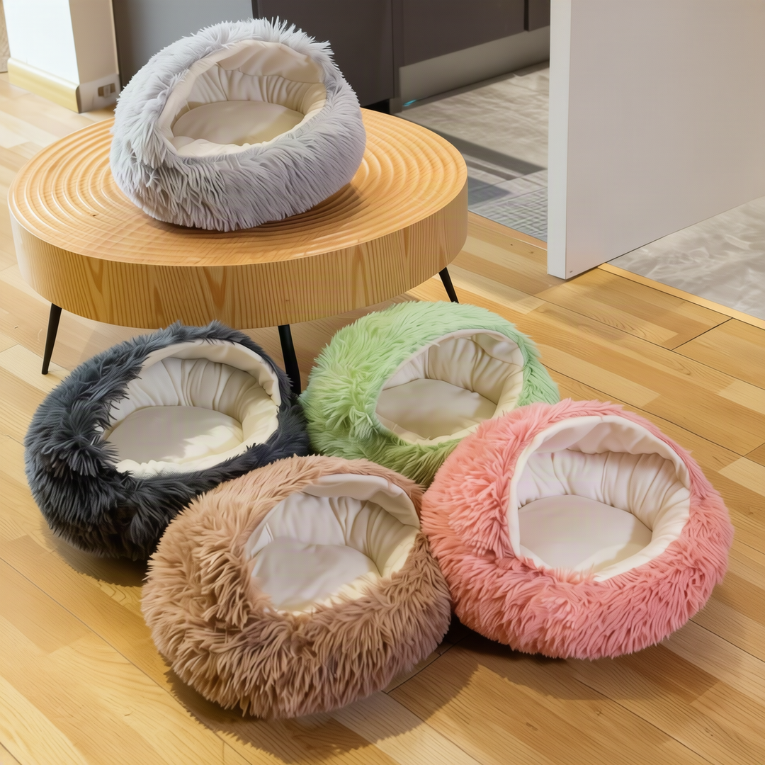 Fluffy cat bed, round, warming