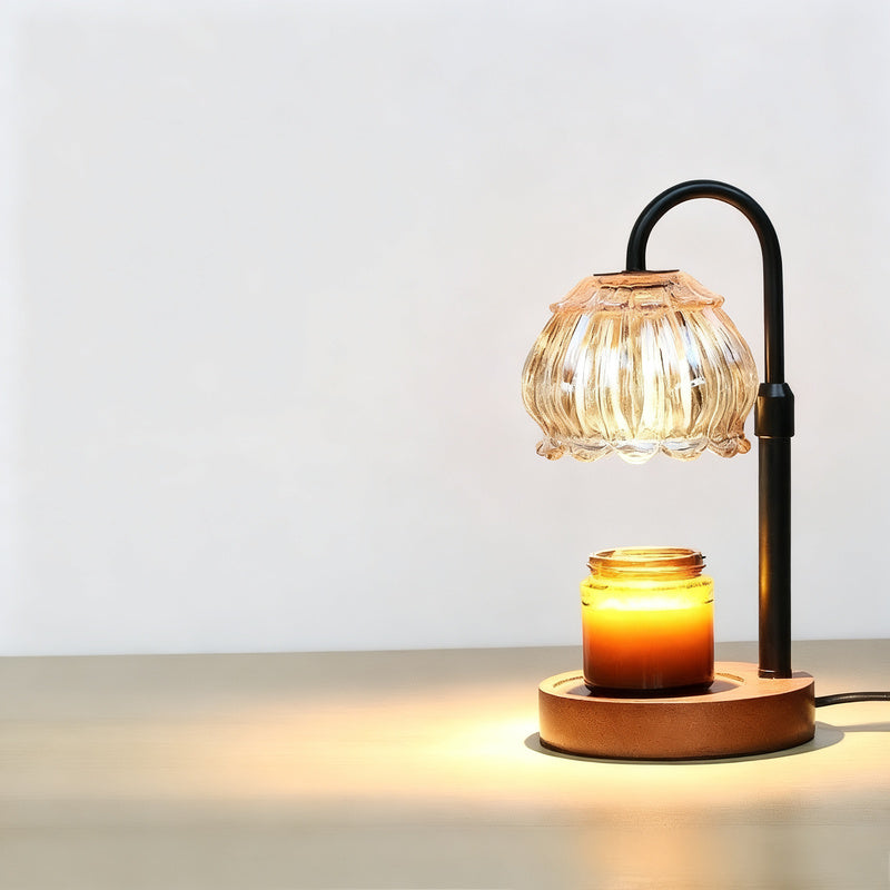 Wax melting lamp with wooden base
