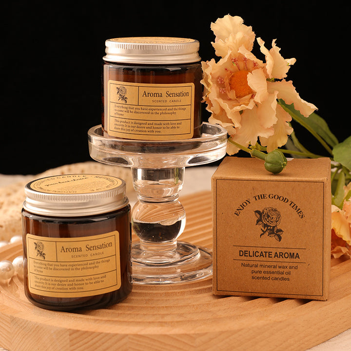 Scented candle made of soy wax in glass, handcrafted