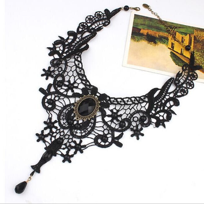Fabric choker necklace, black, red or white