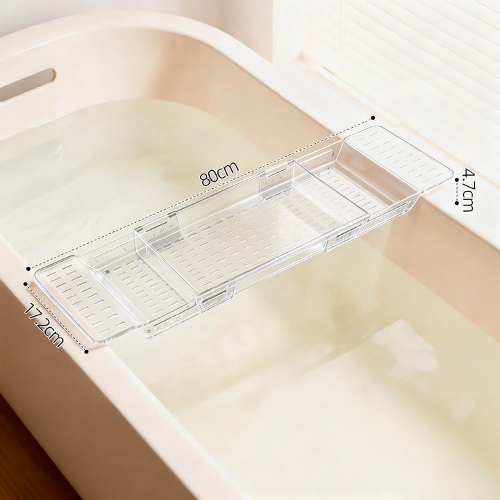Expandable bathtubl shelf with drain
