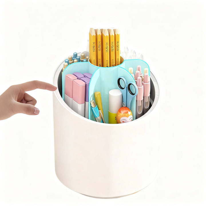 Rotatable pencil holder with compartments