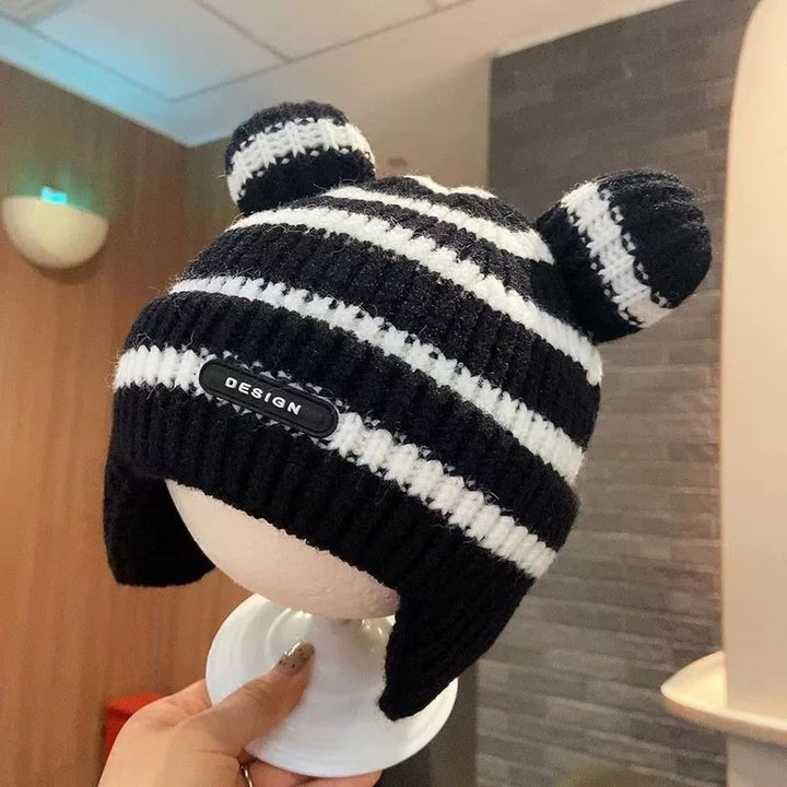 Children's hat with earflaps, knitted, warm