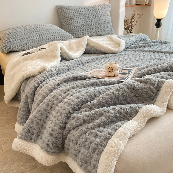 Double-layer waffle pique fleece blanket, 1000–1500 g
