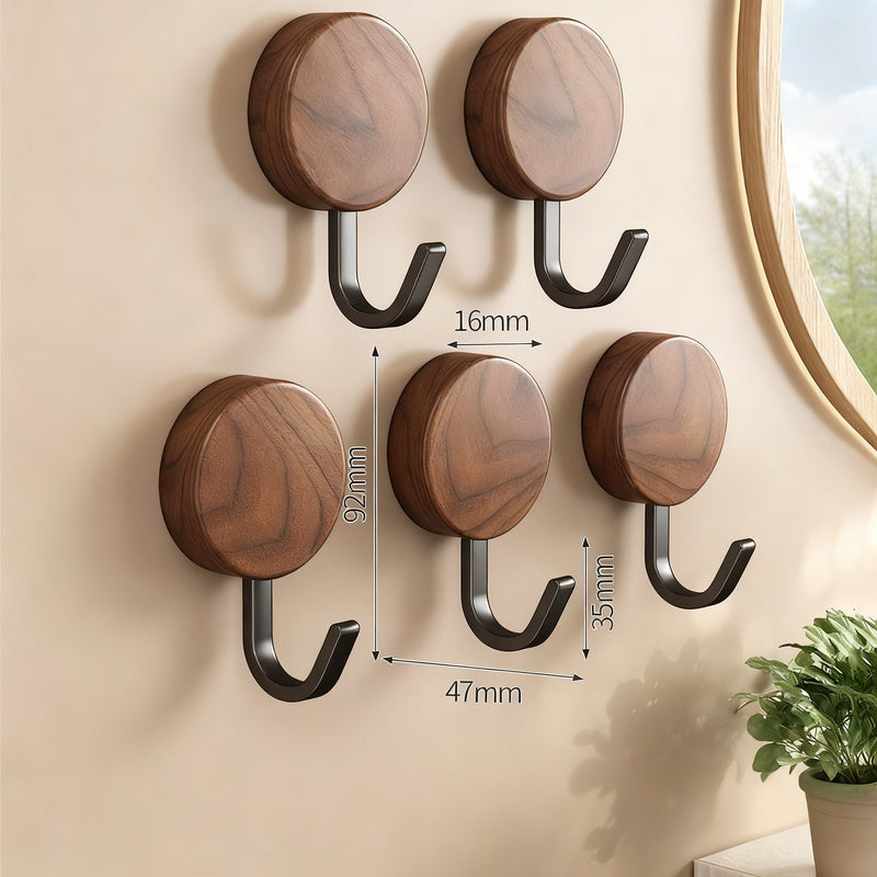 Wooden coat rack with adhesive surface, walnut look