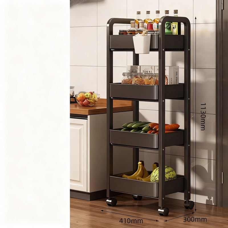 Rolling cart for kitchen, carbon steel, 3–4 levels