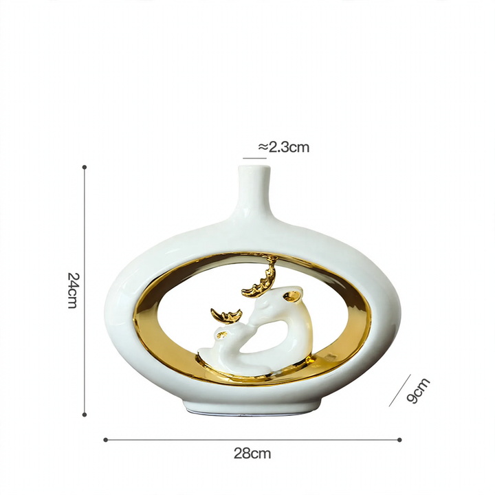 Ceramic flower vase with deer motif
