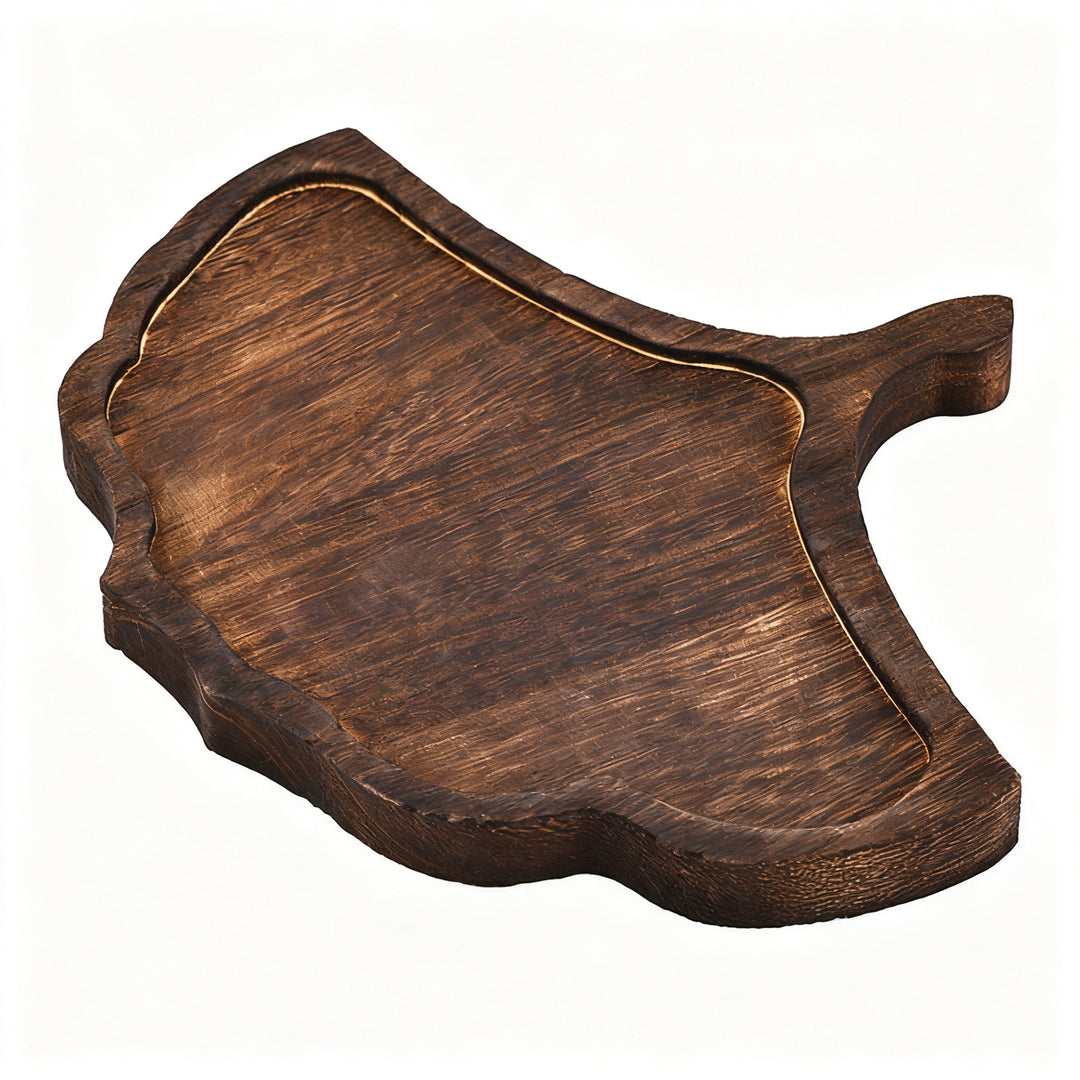 Wood serving tray, leaf shape, neochinese design