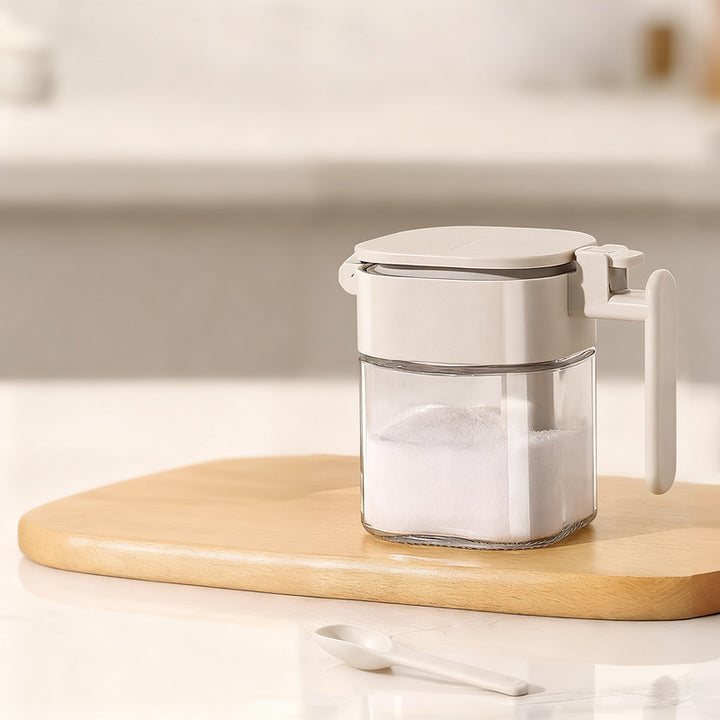 Spice jar with spoon, glass, airtight