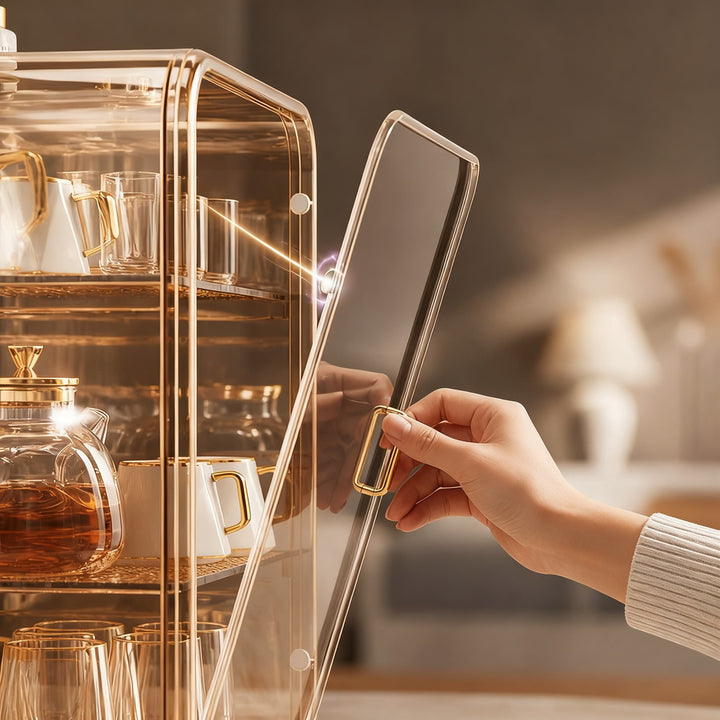 Plastic glass cabinet with doors, 2–4 tiers