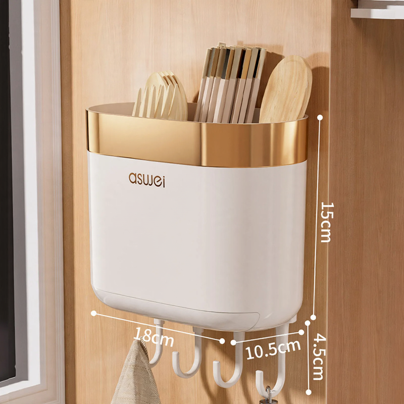 Wall-mounted chopstick holder with draining grid