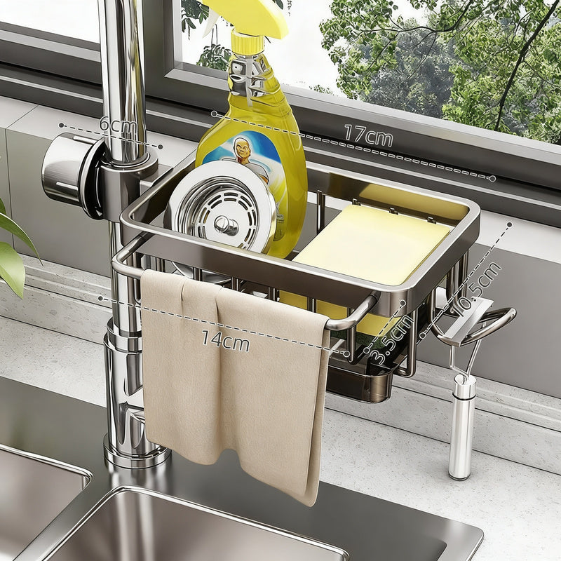 Aluminum sink organizer with drain tray
