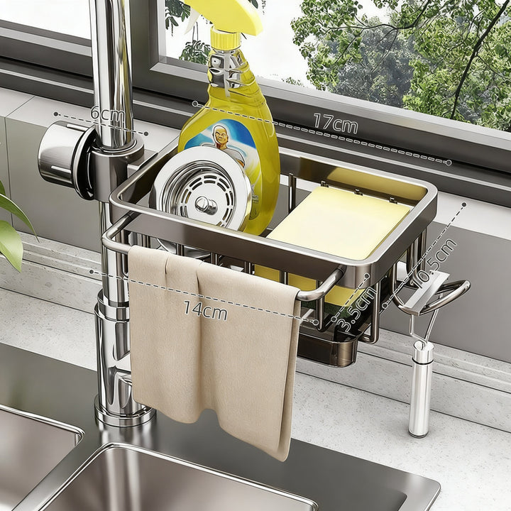 Aluminum sink organizer with drain tray