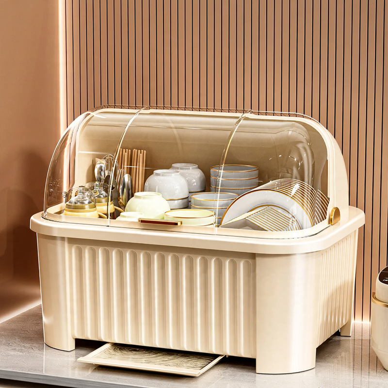 Plastic dish rack with shelf