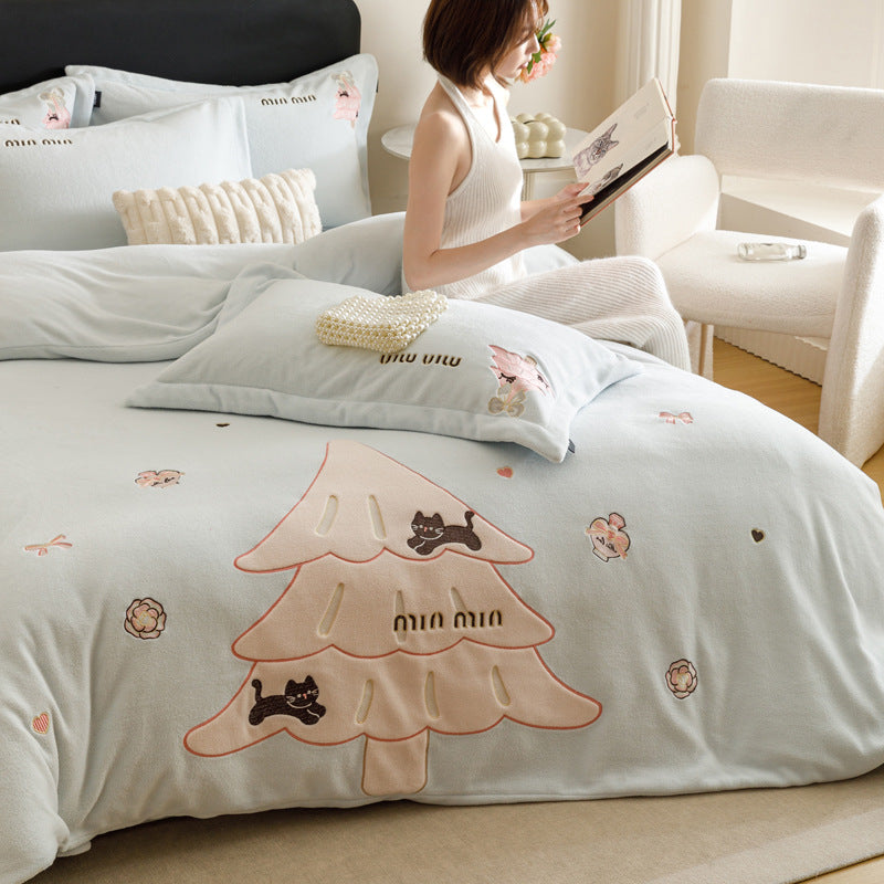 Bedding set, Christmas motif, 4-piece, fleece look