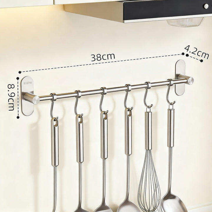 Stainless steel wall hook strip for kitchen utensils