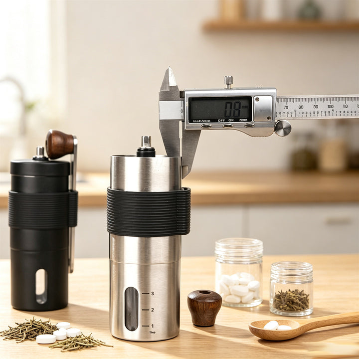 Hand coffee grinder made of stainless steel with ceramic grinding mechanism