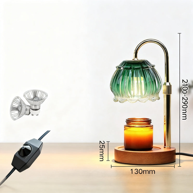 Wax melting lamp with wooden base