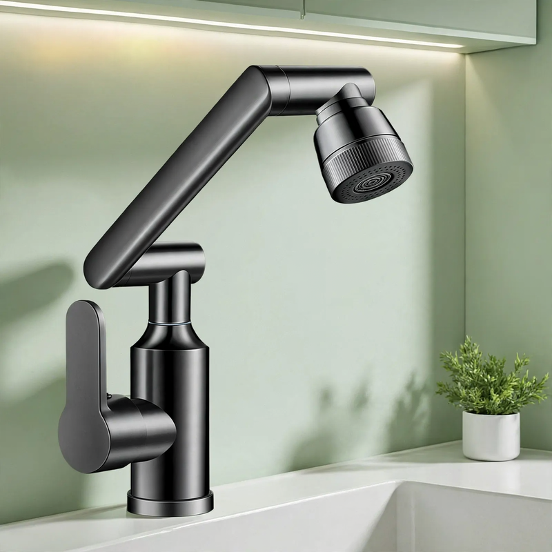 Vanity faucet, White, Swiveling, Hot-Cold