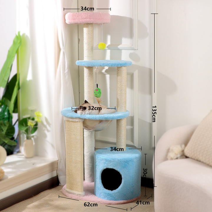 Cat climbing tree with scratching board and cave