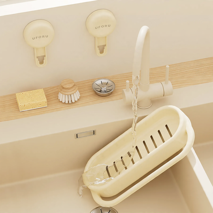 Kitchen shelf for sink with suction cup, no drilling