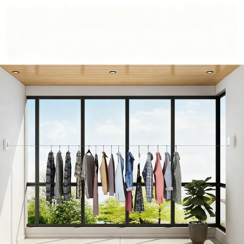 Retractable clothesline with steel cable