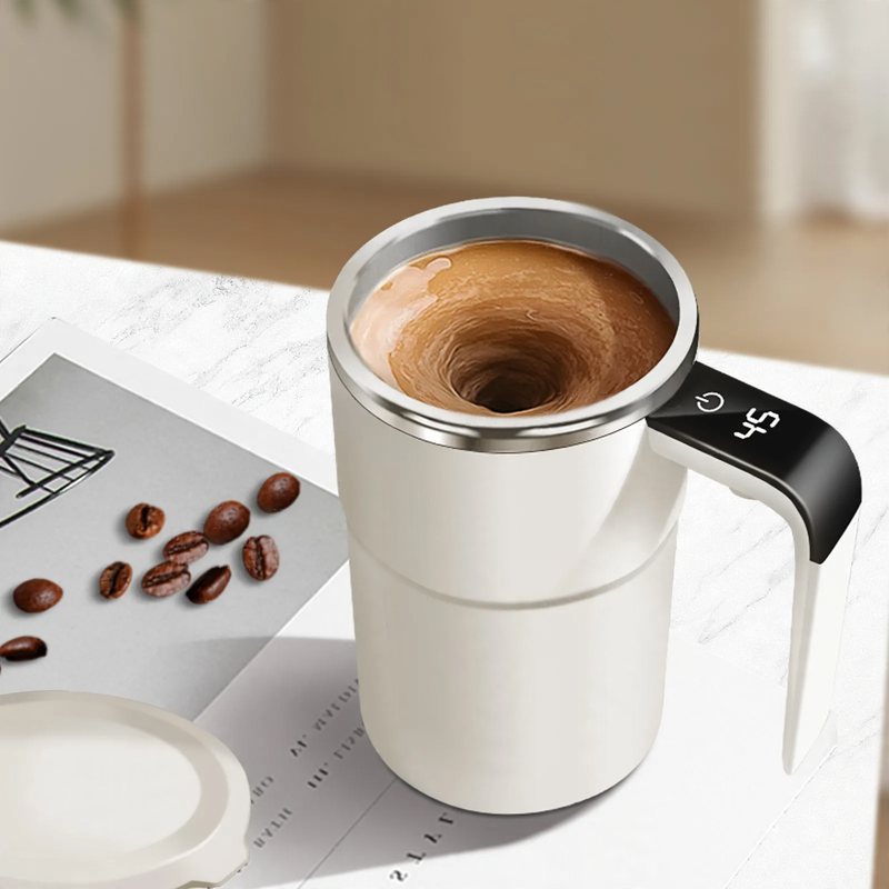 Electric stirring mixer cup, stainless steel, with lid